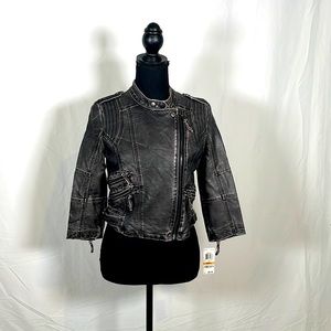 CLEARANCE ‼️— Bar III Pleather Jacket, Small, NWT, Lots of Zippers, Distressed